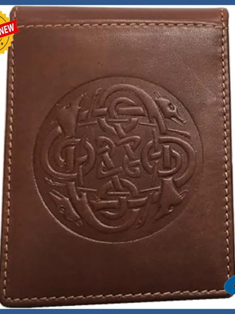 Men's Leather Money Clip Wallet with Celtic Knot Design, 8 Card Slots